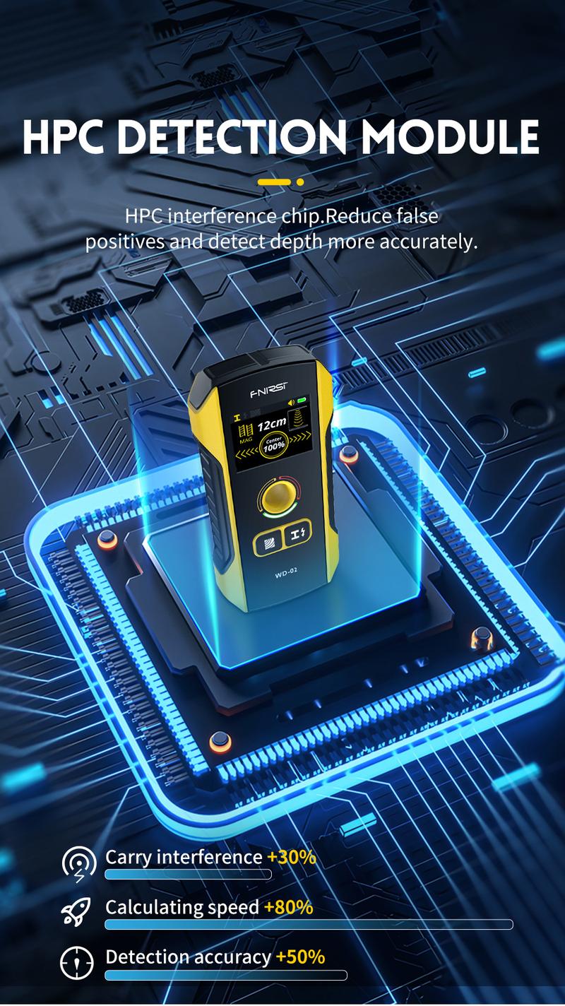 FNIRSI WD-02 Wall Detector Stud Finder Portable Precise Positioning TFT Display AC Live Cable Wires Metal Wood Stud Wall Scanner Tool Hardware with Clear Depth Gauge and Audible Alerts