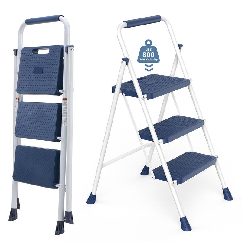 Step Ladder, Folding Step Stool with Wide Anti-Slip Pedal, 800lbs Sturdy Portable Ladder, Cushioned Handle, Lightweight