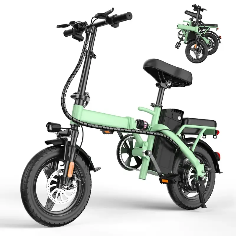 Bicicleta eléctrica plegable ASKMY E14: Motor de 1000 W (pico), hasta 45 millas de autonomía | Neumáticos sin cámara de 14", frenos de disco duales | Certificación UL, batería a prueba de pinchazos, garantía de 12 meses, diseño ligero