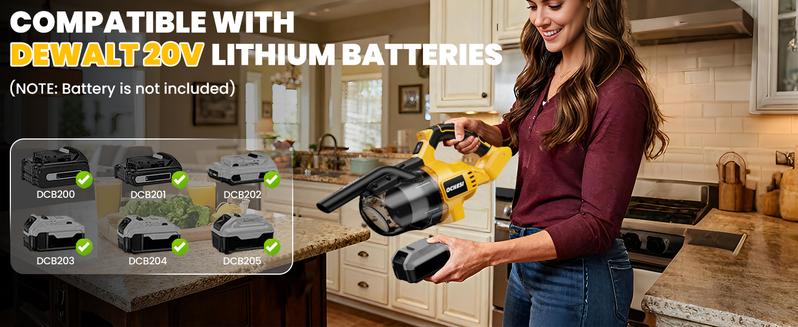 【No Batteries】Handheld Cordless Vacuum for Dewalt 20V Battery, 5 in 1 Handheld Electric Vacuum Cleaner with 500W Powerful Motor, 46 CFM Portable Hand Vacuum with Filtration HEPA for Floor, Carpet, Car (Battery Not Included)