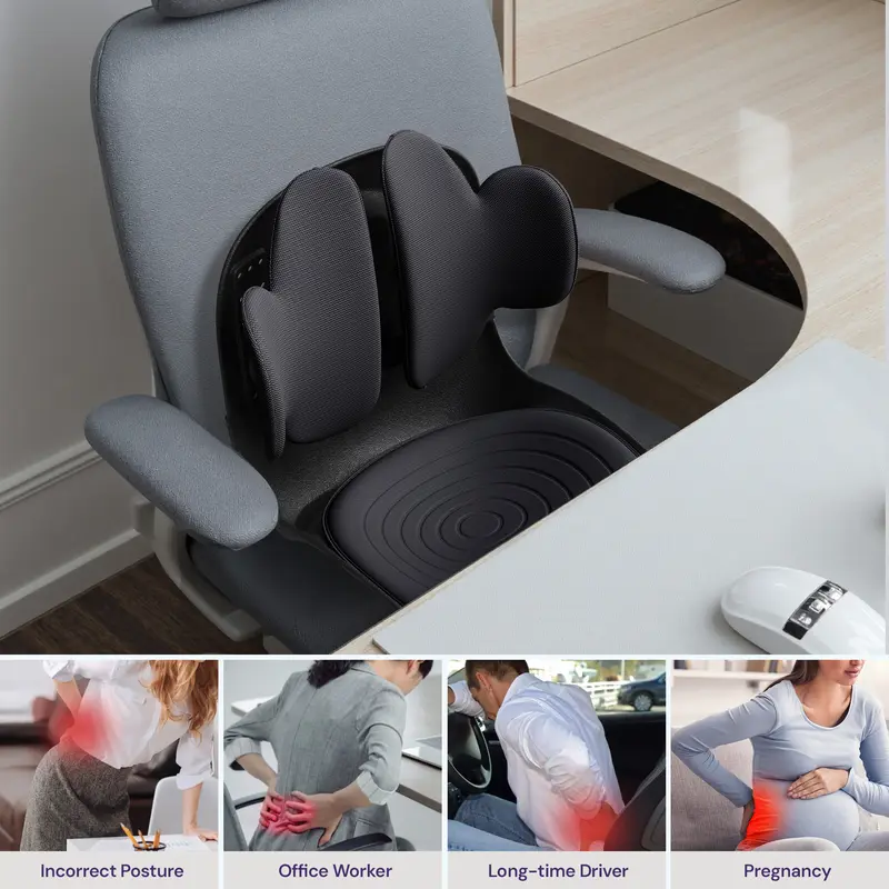 Cabevibe Soporte Lumbar – Corrige la postura y alivia el dolor de espalda baja | Soporte ergonómico de silicona para sillas (SpineSeat) | Uso en oficina, automóvil y hogar | Regalo para hombres y mujeres | Negro