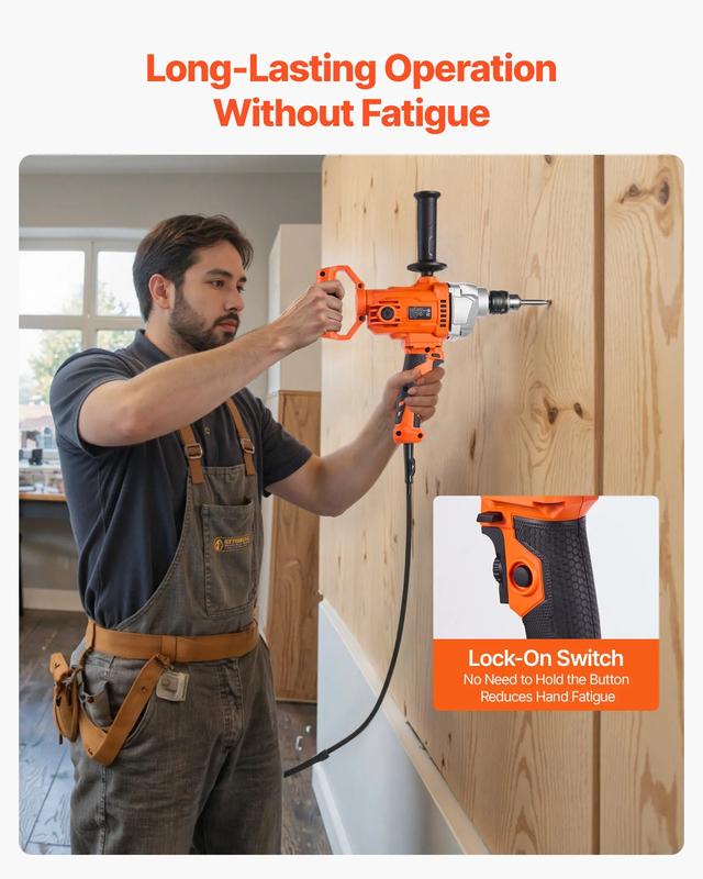 Taladro mezclador, juego de taladro eléctrico con cable de 5/8 pulgadas, taladro mezclador de 0 a 850 RPM, 5,8 A, taladro mezclador con mango en D para taladrar y mezclar, mezcladores de cemento portátiles para forraje, pintura y cemento.
