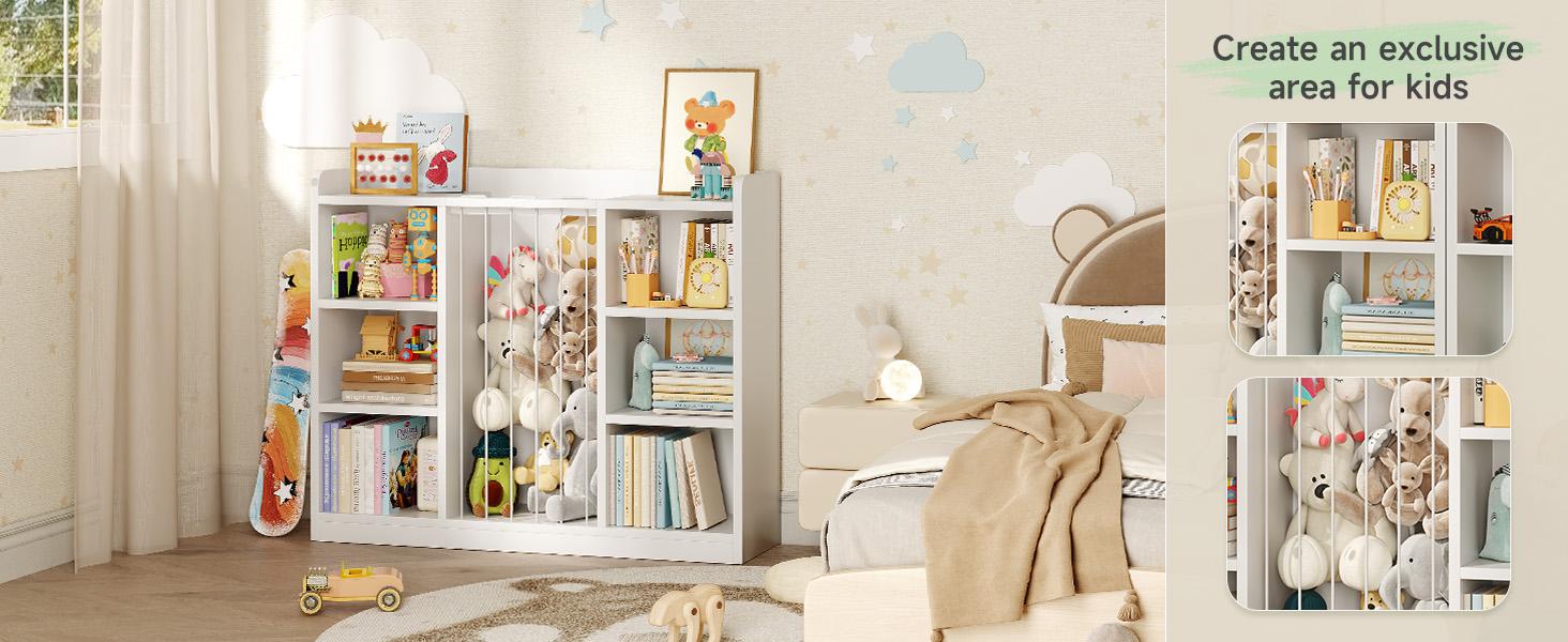 ONBRILL Toddler Stuffed Animal Zoo, Toy Storage Organizer for Playroom, BookShelf for Kids Rooms, Plush Toy Organizers and Storage, Elastic Band Child Bookcase, Toy Shelf with 8 Storage Cubbies