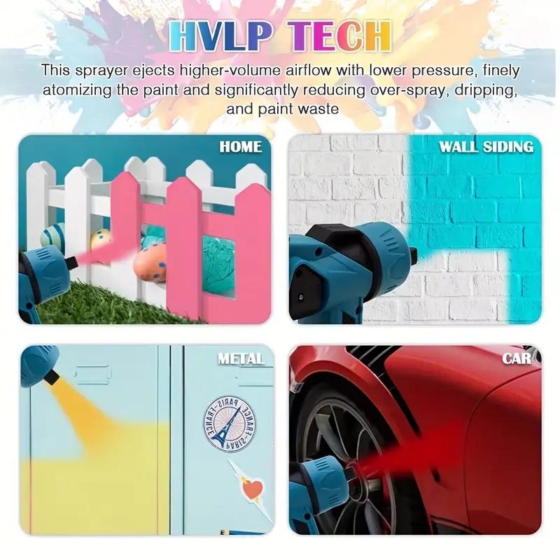 Pulverizador de pintura inalámbrico, pistola pulverizadora de pintura de 600 W con 2 baterías de 2000 mAh, recipiente de 1000 ml, pulverizador de pintura HVLP portátil para interiores y exteriores, pulverizador de pintura eléctrico de 3 patrones para cerc