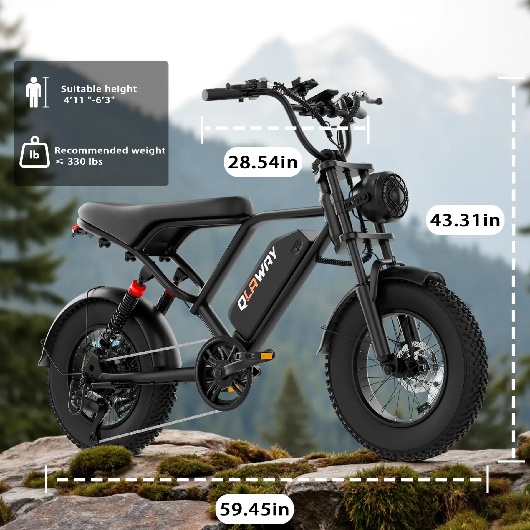 Bicicleta eléctrica, equipada con cuadro de acero de alto carbono, sistema de suspensión completa, velocidad máxima de 25 mph, 48 V 648 Wh, autonomía con asistencia al pedaleo de 30 a 70 millas, neumáticos todoterreno de 16 pulgadas. Motocicleta todoterre