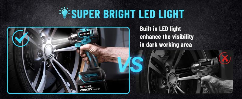 GEVEELIFE 700Nm 3 in 1 Brushless Impact Wrench 1/2" Cordless 3300RPM, 2×4.0Ah Batteries, 6 Sockets Car DIY Furniture Lawn Mower Blue Toolbox