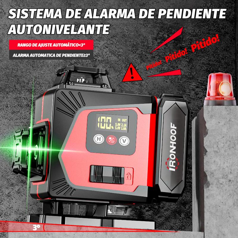 Nivel Láser Autonivelante 360° 16 Líneas Verde Con Trípode Nivel Láser 16 Líneas 4x360° Verde 2 Batería Recargable con Control Remoto