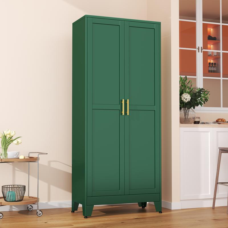 75.2" Tall Pantry Cabinet, Kitchen Pantry Storage Cabinets with 2 Door and 5 Adjustable Shelves, White Metal Pantry Storage Cabinet, Cupboard for Kitchen, Dining Room, Living Room and Bathroom Organizer