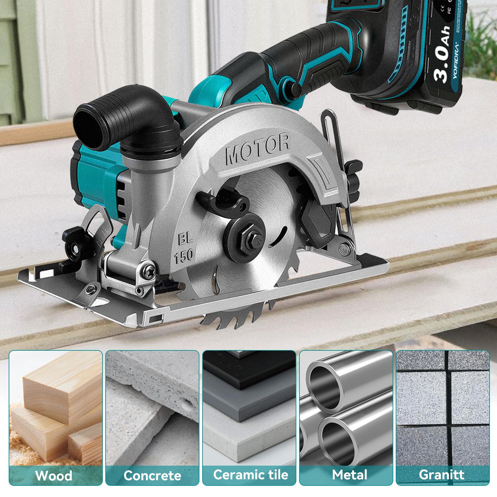 YOFIDRA Cordless Handheld Circular Saw | 48mm Depth/45&deg; Misalignment | Comes with 3 Saw Blades and Dual Batteries | Brushless Motor | Suitable for Wood, Metal, and Stone DIY