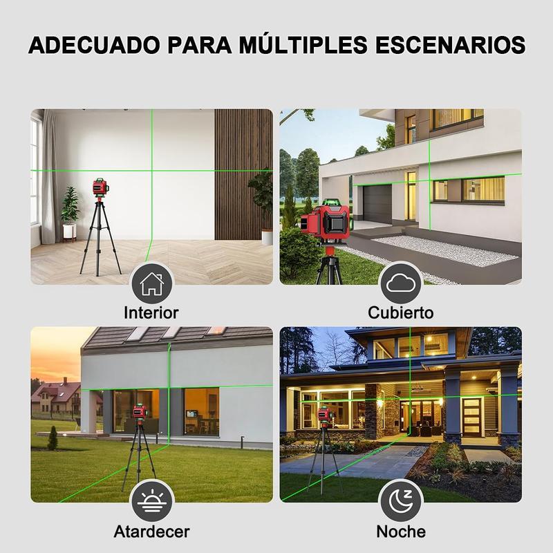 Nivel Láser Autonivelante 360° 16 Líneas Verde Con Trípode Nivel Láser 16 Líneas 4x360° Verde 2 Batería Recargable con Control Remoto