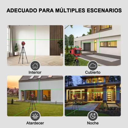 Nivel Láser Autonivelante 360° 16 Líneas Verde Con Trípode Nivel Láser 16 Líneas 4x360° Verde 2 Batería Recargable con Control Remoto