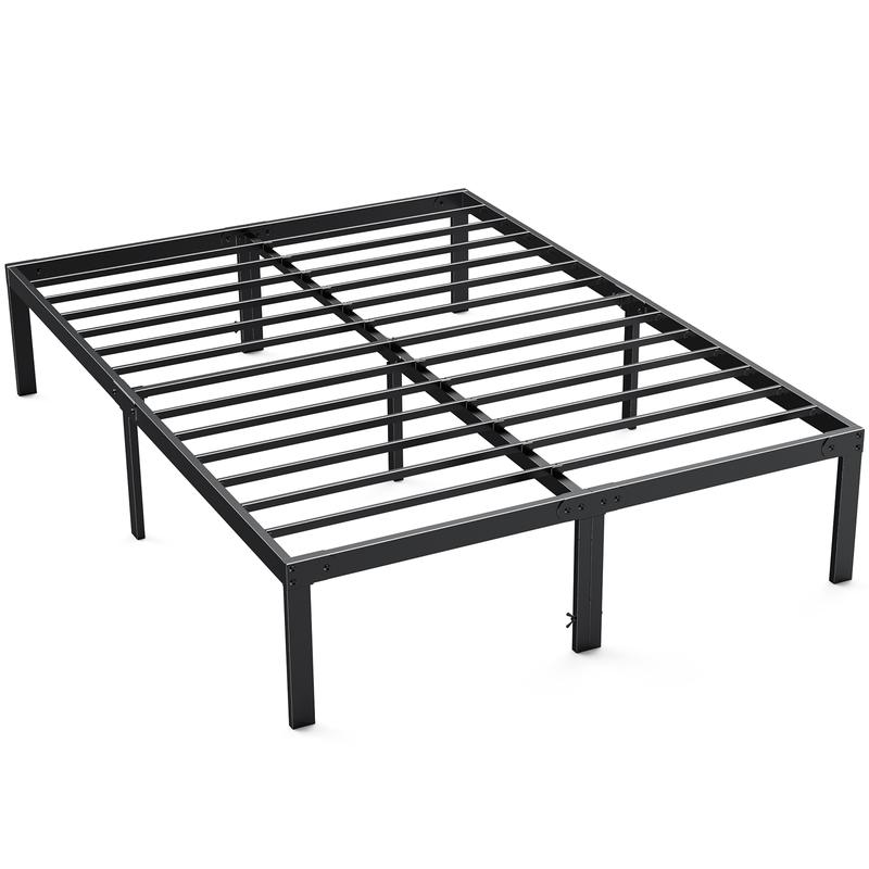 Estructura de cama, estructura de cama de plataforma de metal resistente con espacio de almacenamiento debajo, 14 pulgadas, soporte de láminas de acero robusto, no requiere somier.