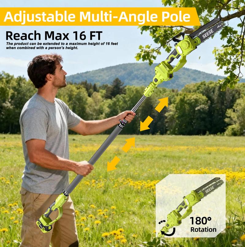 2 in 1 Mini Chainsaw with 2 x 21V Batteries, 8" Brushless Electric Pruner, Telescopic Pruning Saw, Working Height up to 15ft, 180&deg; Angled Head, Shoulder Strap