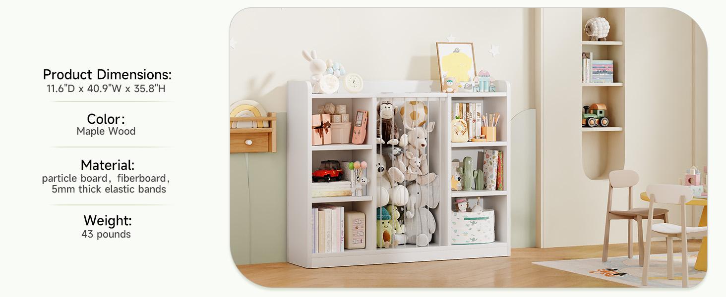 ONBRILL Toddler Stuffed Animal Zoo, Toy Storage Organizer for Playroom, BookShelf for Kids Rooms, Plush Toy Organizers and Storage, Elastic Band Child Bookcase, Toy Shelf with 8 Storage Cubbies