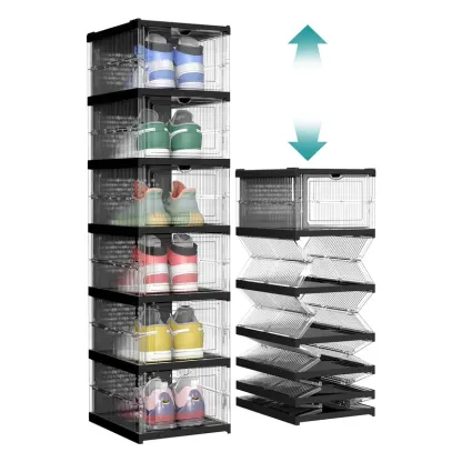 SONGMICS HOME Cajas para zapatos plegables — Organizador plegable, apilable y portátil para tallas de EE. UU. 13 — Estantes de plástico PP transparente
