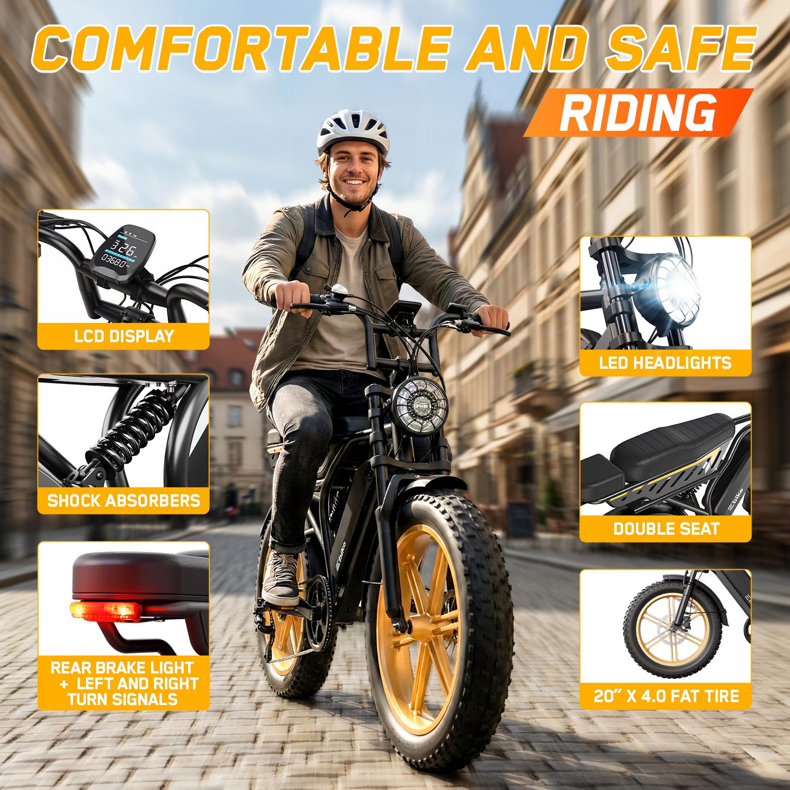 R9 Electric Bike 1500W Dual Battery | Up to 120 Miles Range | 20"x4.0 Fat Tires | 7-Speed, LCD Display, Front Suspension | Adult Ebike