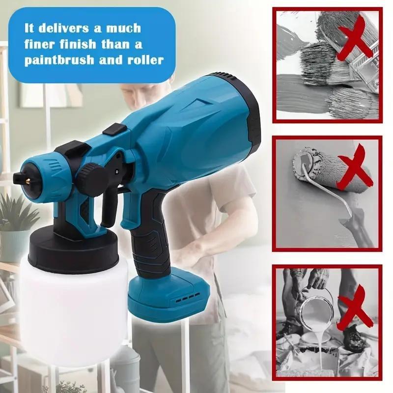 Pulverizador de pintura inalámbrico, pistola pulverizadora de pintura de 600 W con 2 baterías de 2000 mAh, recipiente de 1000 ml, pulverizador de pintura HVLP portátil para interiores y exteriores, pulverizador de pintura eléctrico de 3 patrones para cerc