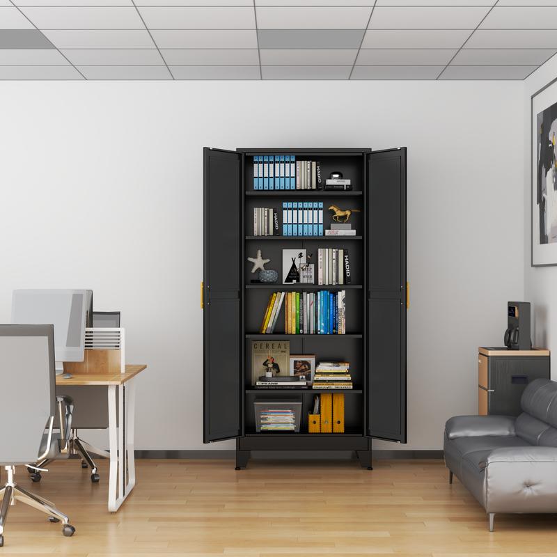 75.2" Tall Pantry Cabinet, Kitchen Pantry Storage Cabinets with 2 Door and 5 Adjustable Shelves, White Metal Pantry Storage Cabinet, Cupboard for Kitchen, Dining Room, Living Room and Bathroom Organizer