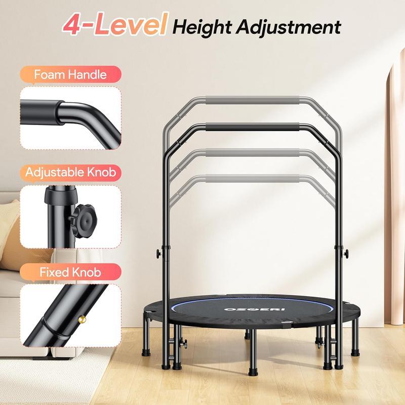 Cama elástica de rebote de 48 pulgadas, plegable para adultos, carga máxima de 450 libras, mini cama elástica con manillar de espuma ajustable para adultos, ideal para hacer ejercicio en interiores o en el jardín.