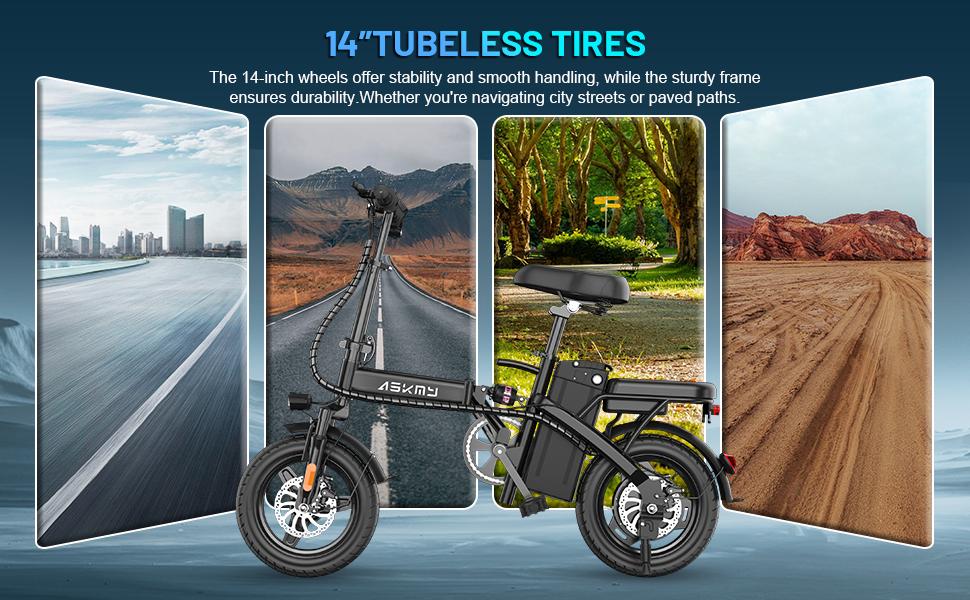 ASKMY E14 Folding Electric Bike 1000W Peak Motor, Up to 45 Miles Range | 14" Tubeless Tires, Dual Disc Brakes | UL Certified, Puncture-Tested Battery, 12-Month Warranty, Lightweight Design ASKMY E14 Folding Electric Bike 1000W Peak Motor, Up to 45 Miles Range | 14" Tubeless Tires, Dual Disc Brakes | UL Certified, Puncture-Tested Battery, 12-Month Warranty, Lightweight Design