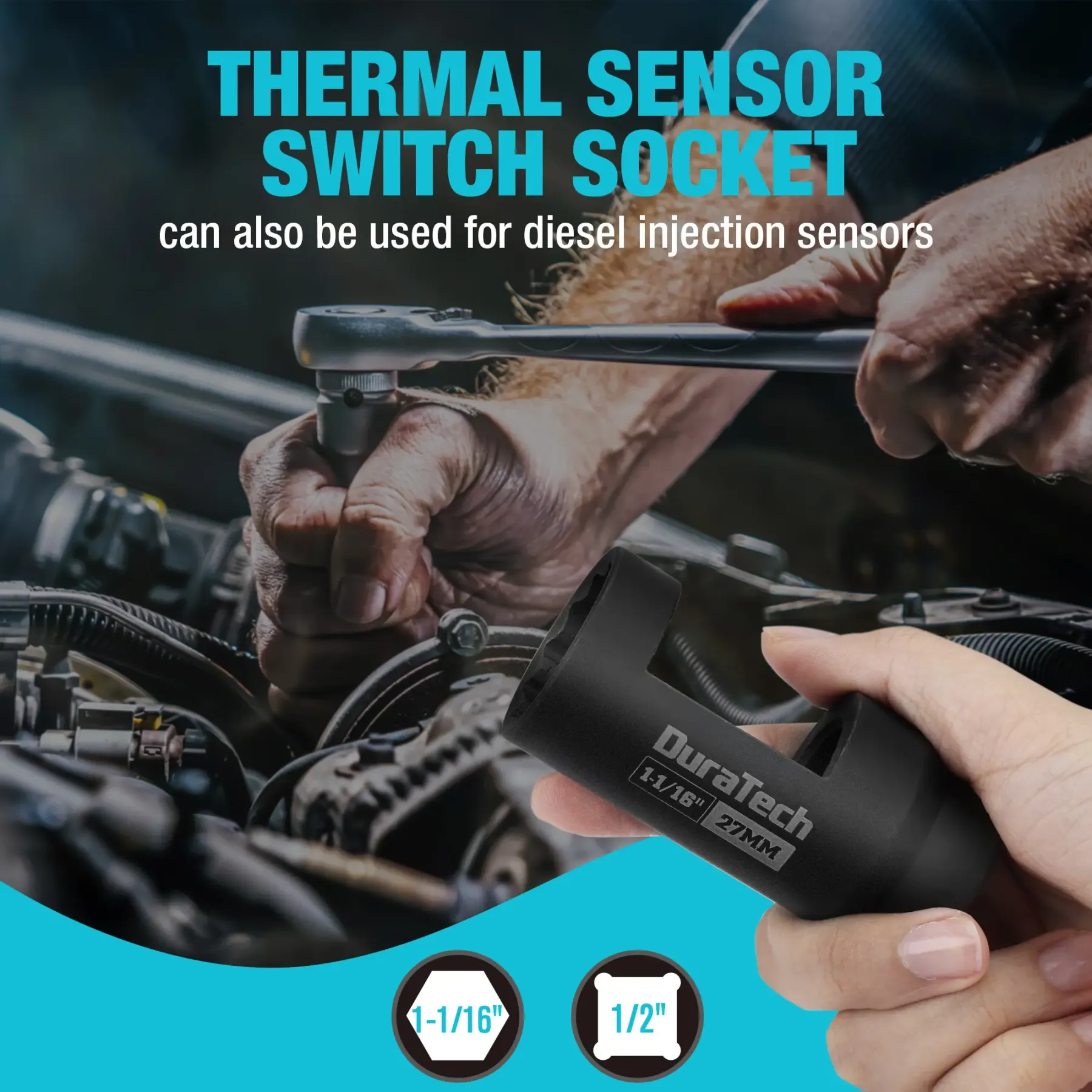 Juego de 7 vasos para sensor de oxígeno y presión de aceite (paquete de 7), con accionamiento de 1/2" y 3/8" x llave de vaso para oxígeno de 22 mm (7/8"), 27 mm y 29 mm, herramienta para extraer el sensor de O2.