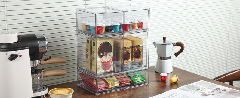 Vtopmart Stackable Storage Drawers Set of 5/8 Clear Plastic Organizer Bins for Nursery Bottle Station and Beauty Supplies Vanity Bathroom Cabinet Pantry Organization Multi-Size Flexible Design BPA-Free Safe New Year Gift
