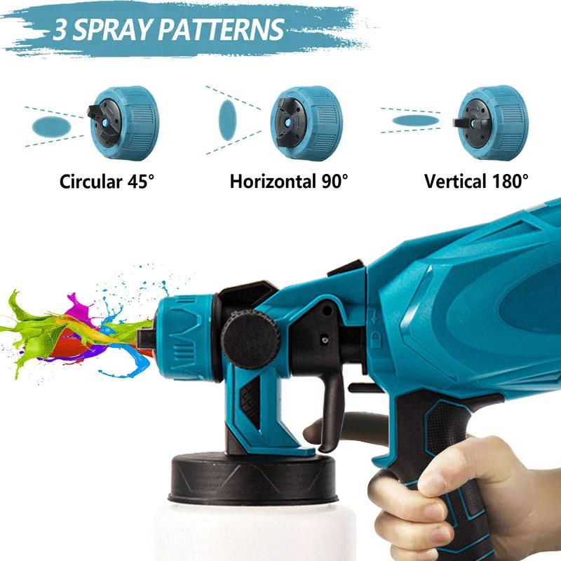 Pulverizador de pintura inalámbrico, pistola pulverizadora de pintura de 600 W con 2 baterías de 2000 mAh, recipiente de 1000 ml, pulverizador de pintura HVLP portátil para interiores y exteriores, pulverizador de pintura eléctrico de 3 patrones para cerc