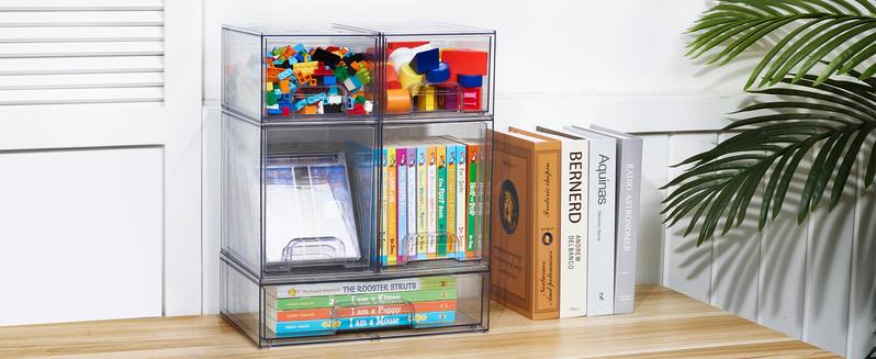 Vtopmart Stackable Storage Drawers Set of 5/8 Clear Plastic Organizer Bins for Nursery Bottle Station and Beauty Supplies Vanity Bathroom Cabinet Pantry Organization Multi-Size Flexible Design BPA-Free Safe New Year Gift