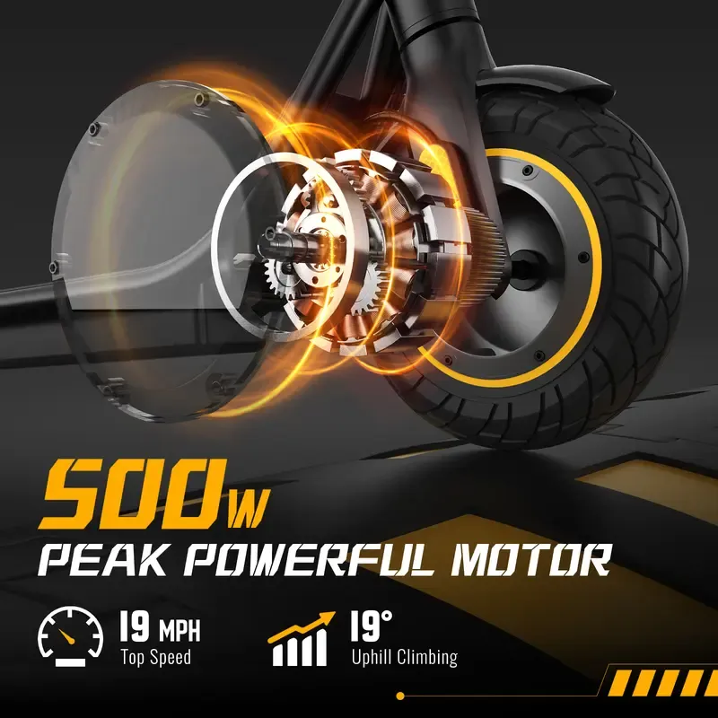 Patinetes eléctricos DXH: neumáticos de 10 pulgadas, para adultos, con motor de 500 W, hasta 19 MPH y 20 millas de autonomía. Potente patinete eléctrico compatible con aplicación móvil, portátil y equipado con luces; modelo plegable con sistema de doble f