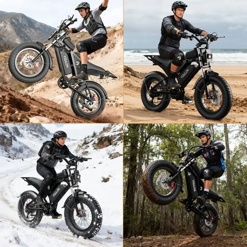 Bicicleta eléctrica YOULON para adultos: Motor sin escobillas de 1500 W (pico), velocidad máxima de 30 MPH, batería de 48 V y 20 Ah, e-bike con neumáticos anchos de 20 pulgadas, hasta 50 km/h, capacidad de ascenso de 30°, 7 velocidades, sistema de amortig