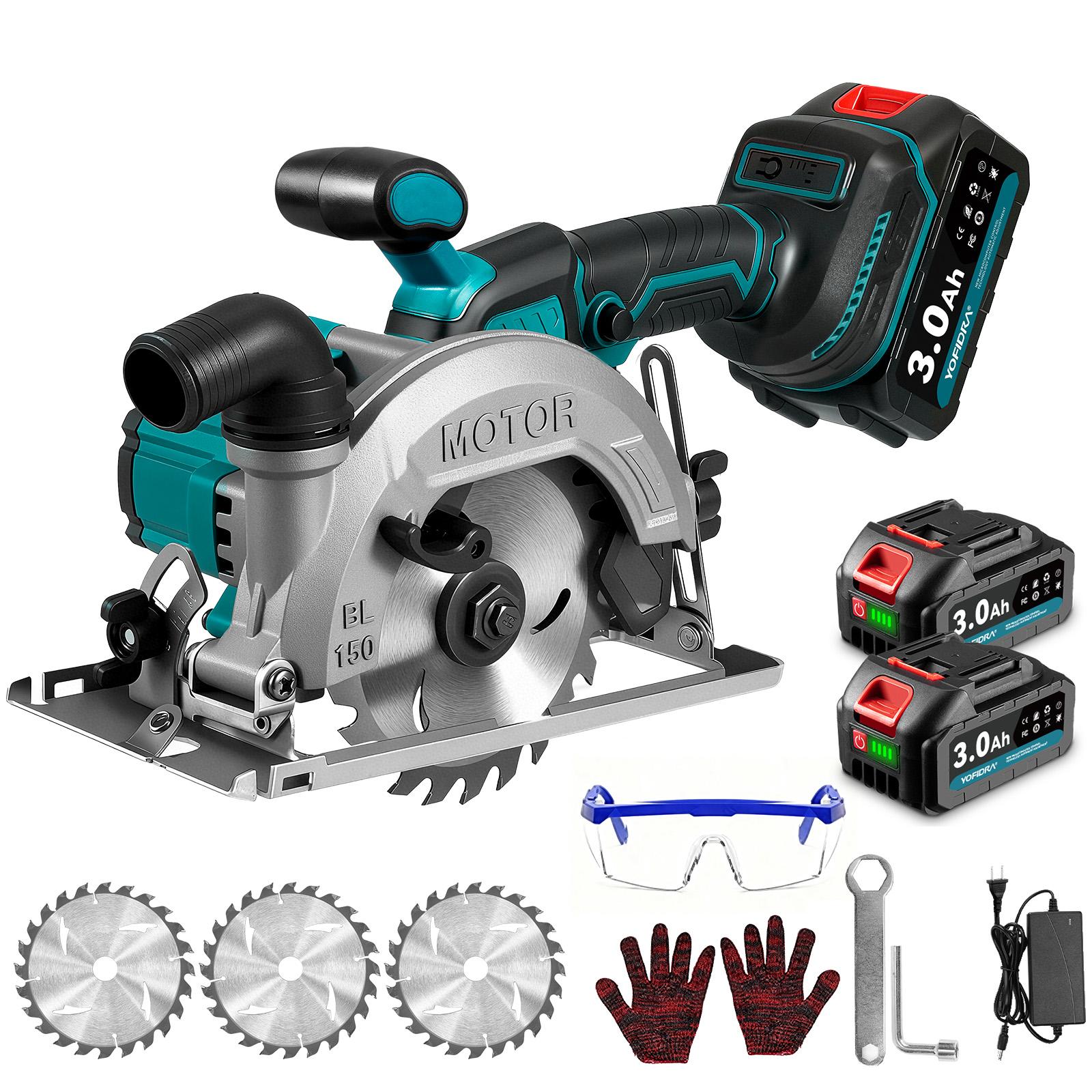 YOFIDRA Cordless Handheld Circular Saw | 48mm Depth/45&deg; Misalignment | Comes with 3 Saw Blades and Dual Batteries | Brushless Motor | Suitable for Wood, Metal, and Stone DIY