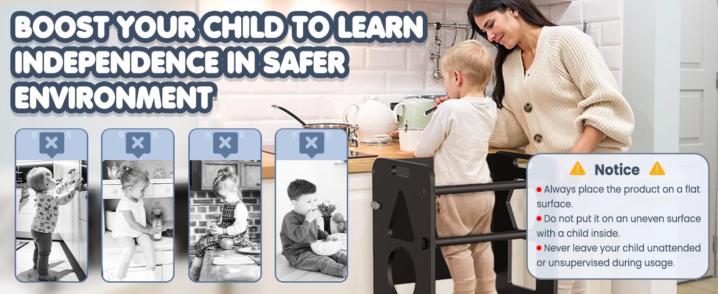 WOODURE 4-in-1 Toddler Kitchen Step Stool - Foldable Learning Tower with Blackboard for Kids Ages 1-3