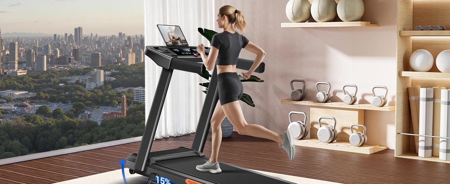 Incline Foldable Treadmill, 0.6-7MPH for Home 3.0HP Treadmills Screens Display Portable Walking Pad with Handle 300 LBS Capacity SpringStatements