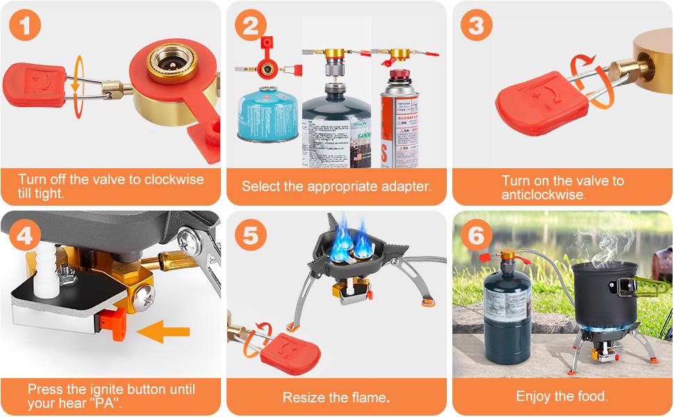 WADEO 7200W Windproof Camping Stove, Camping Gas Stove with Piezo Ignition, Two Fuel Canister Adapter, Carry Case, Portable Stove, Backpacking Stove for Outdoor Backpacking Hiking and Picnic