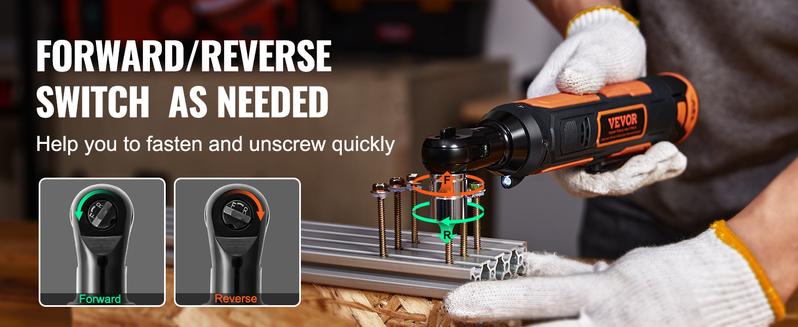 VEVOR 3/8" Cordless Electric Ratchet Wrench Set, TikTokShopBlackFriday, 12V 33 Ft lbs Power Ratchet Tool Kit, 45 Min Fast Charge, 2 Pack 2.0Ah Battery, Built in LED Light