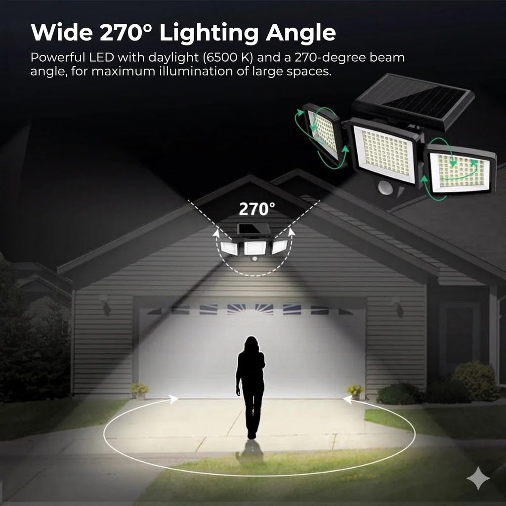 200 LED Solar Wall Light with Motion Sensor – Outdoor Solar-Powered Lighting – IP65 Waterproof – 100% Energy Saving
