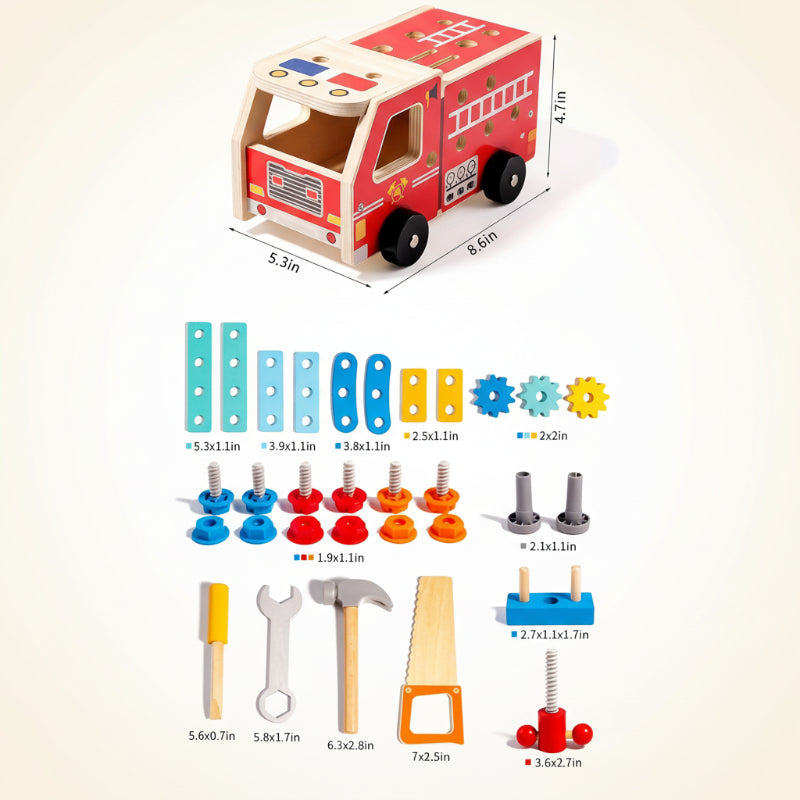 Wooden Fire Truck Building Kit – Construction Toy with Tools (Educational & Sustainable)