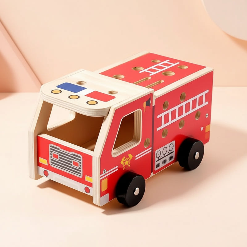 Wooden Fire Truck Building Kit – Construction Toy with Tools (Educational & Sustainable)