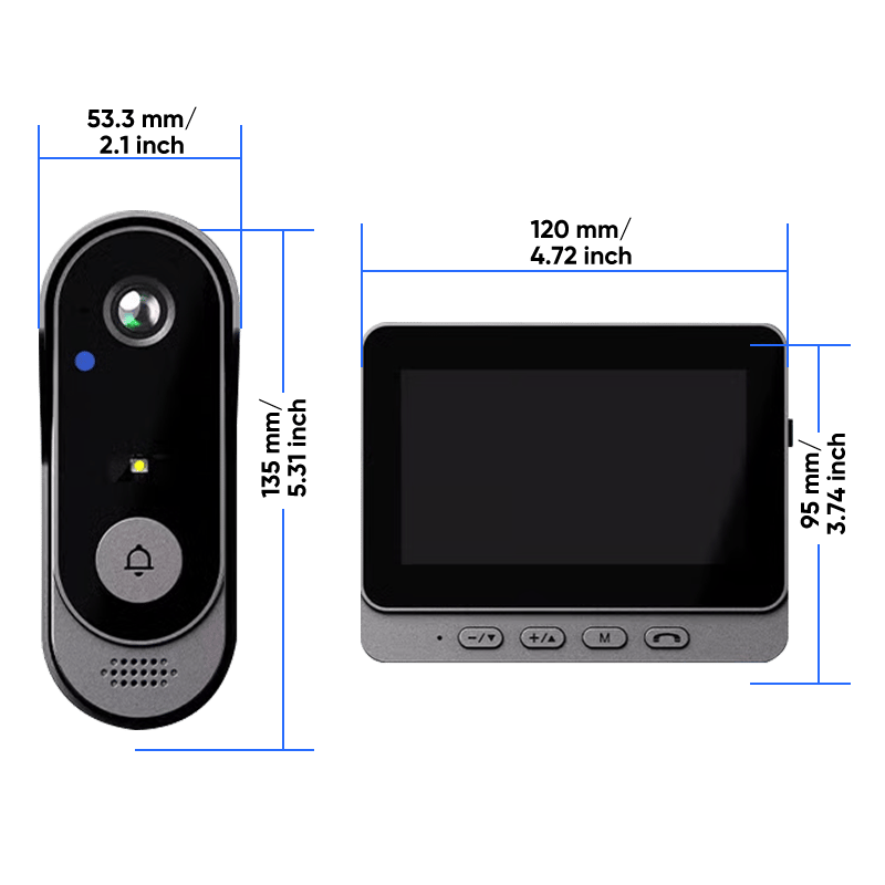 Video Doorbell with Indoor Monitor - Wireless Door Intercom System with Camera