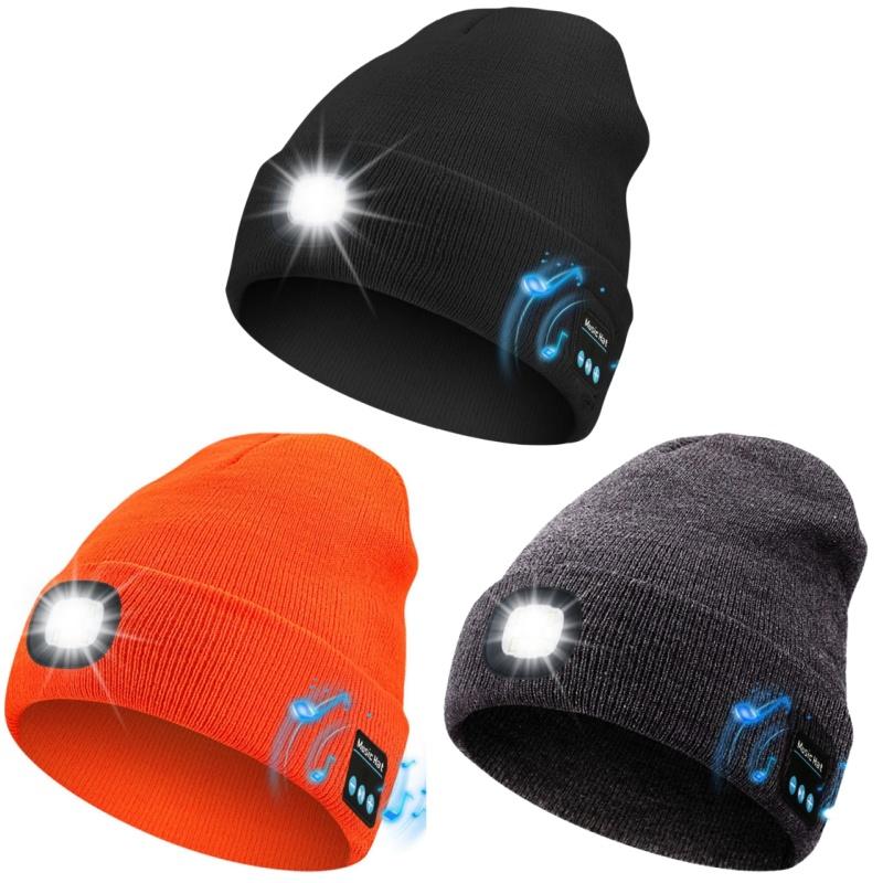 USB Rechargeable Bluetooth Beanie with LED Flashlight