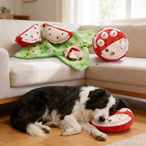 Interactive Snuffle Toy for Dogs - Fruit Puzzle Plush with Hiding Compartments