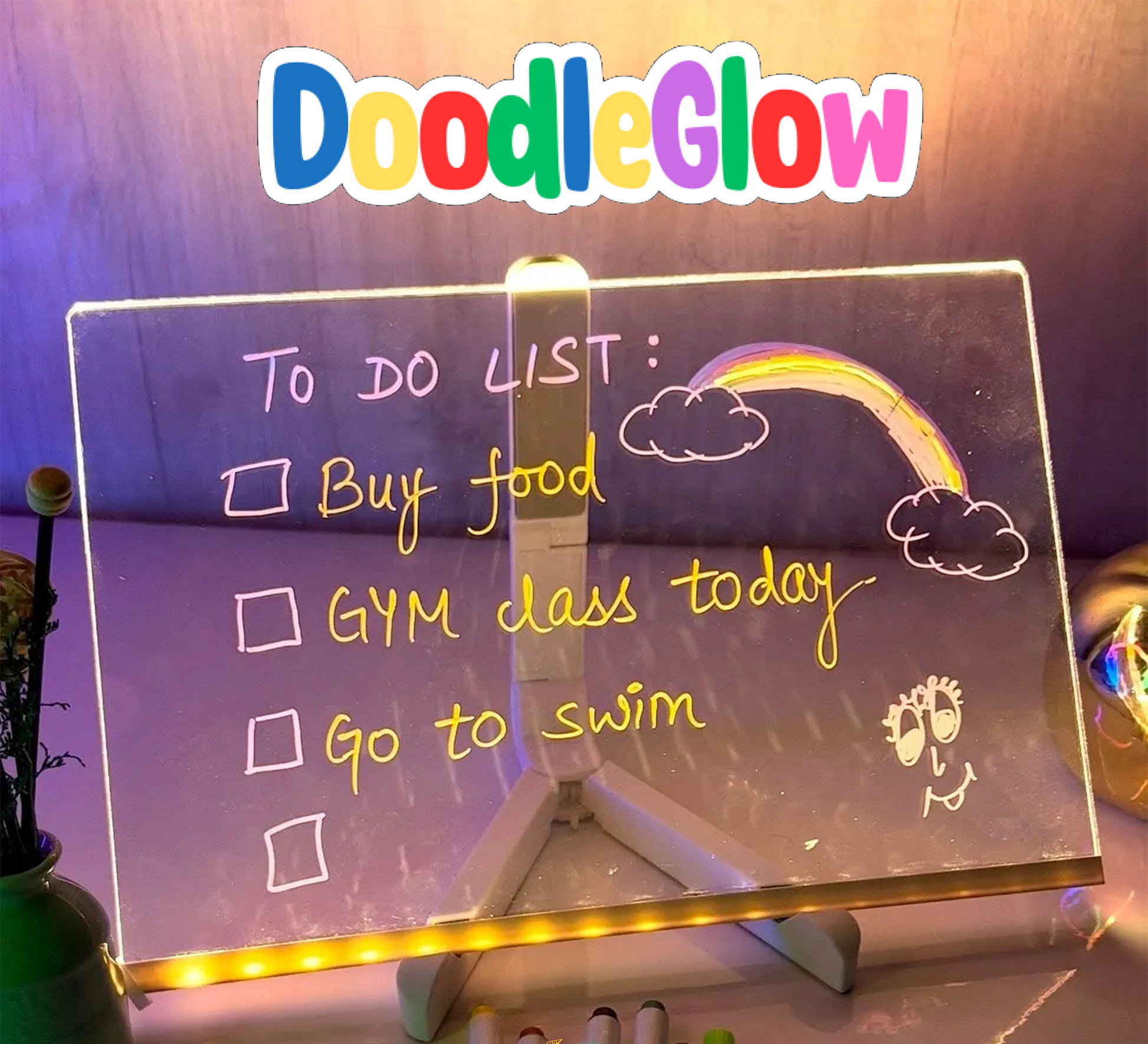 DoodleGlow™ Magic LED Drawing Board - Glowing Drawing Tablet for Kids (Incl. Markers & Stencils)