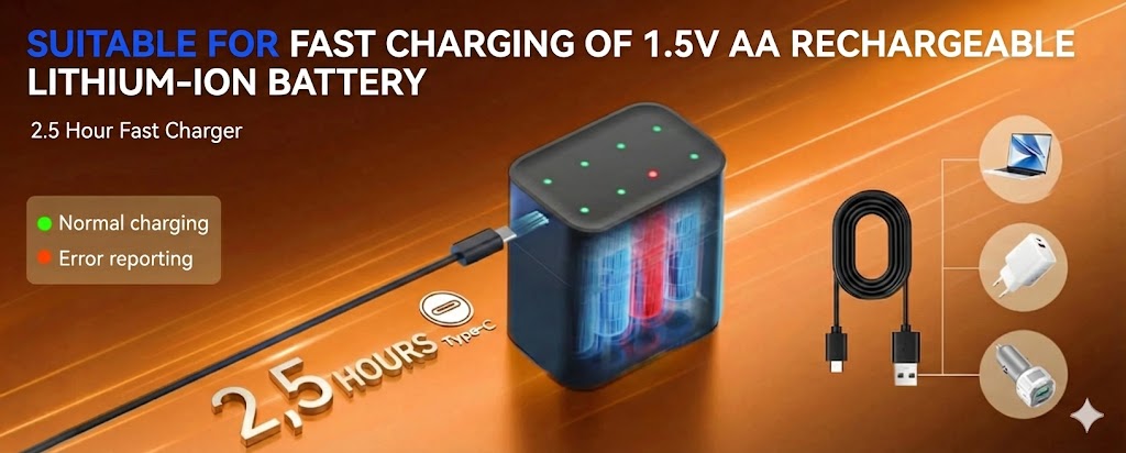 Battery Charger Set with 8 AA Rechargeable Batteries – 2.5-Hour Fast Charger (Compatible with AA & AAA)