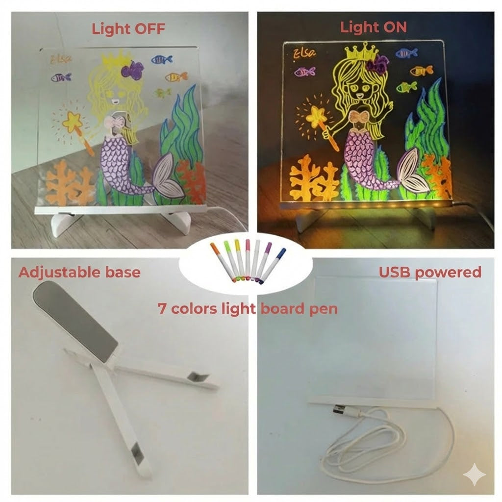 DoodleGlow™ Magic LED Drawing Board - Glowing Drawing Tablet for Kids (Incl. Markers & Stencils)
