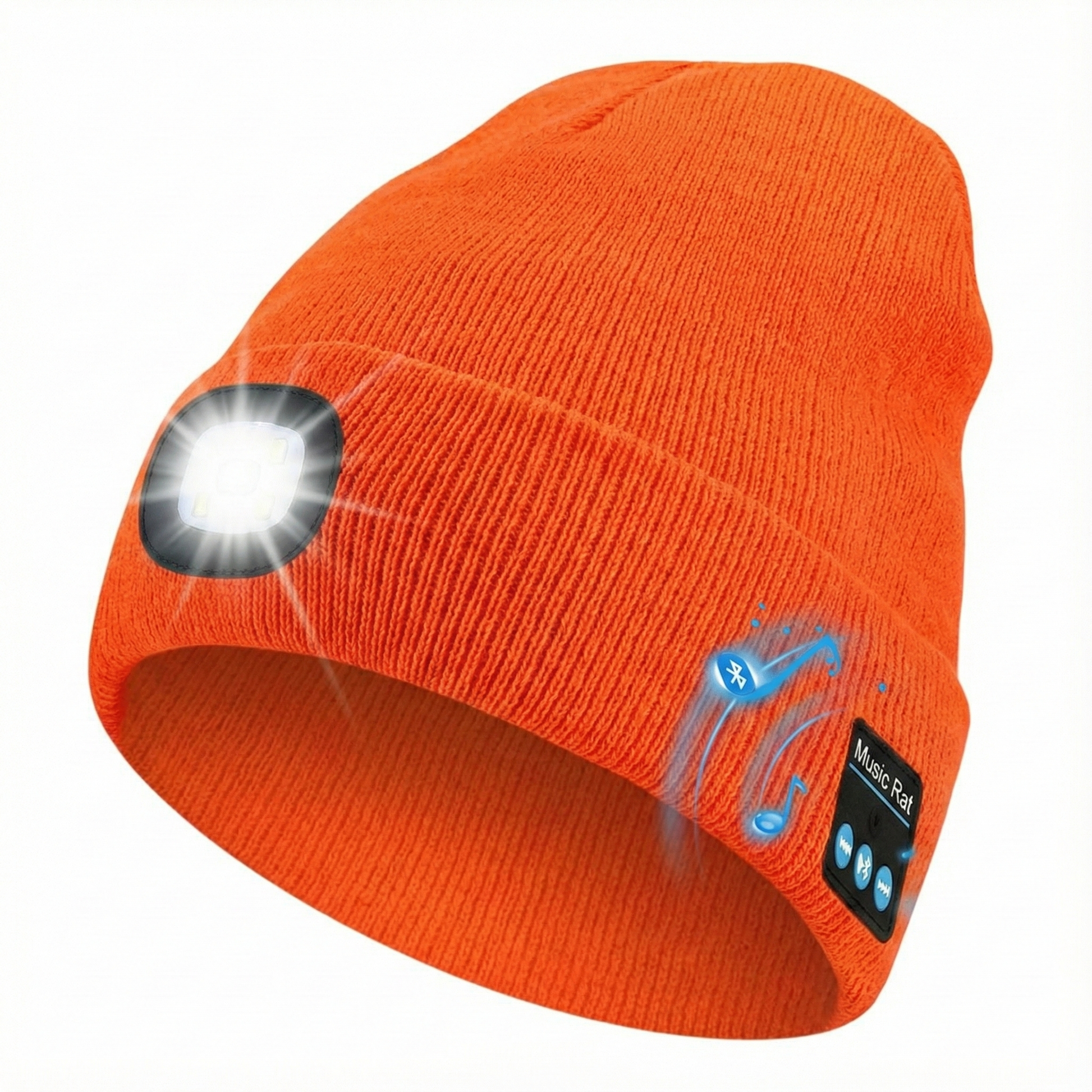USB Rechargeable Bluetooth Beanie with LED Flashlight