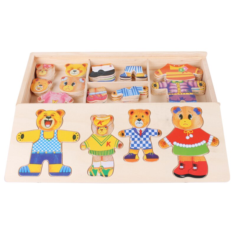 Wooden Bear Dress-Up Puzzle – Puzzle Box with Storage Case (Educational Toy)