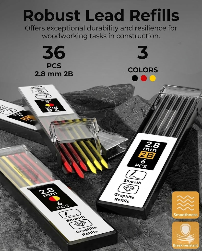 Complete Marking Kit for Tradesmen – 3 Carpenter Pencils – With Colored Refills – Essential Toolbox Addition