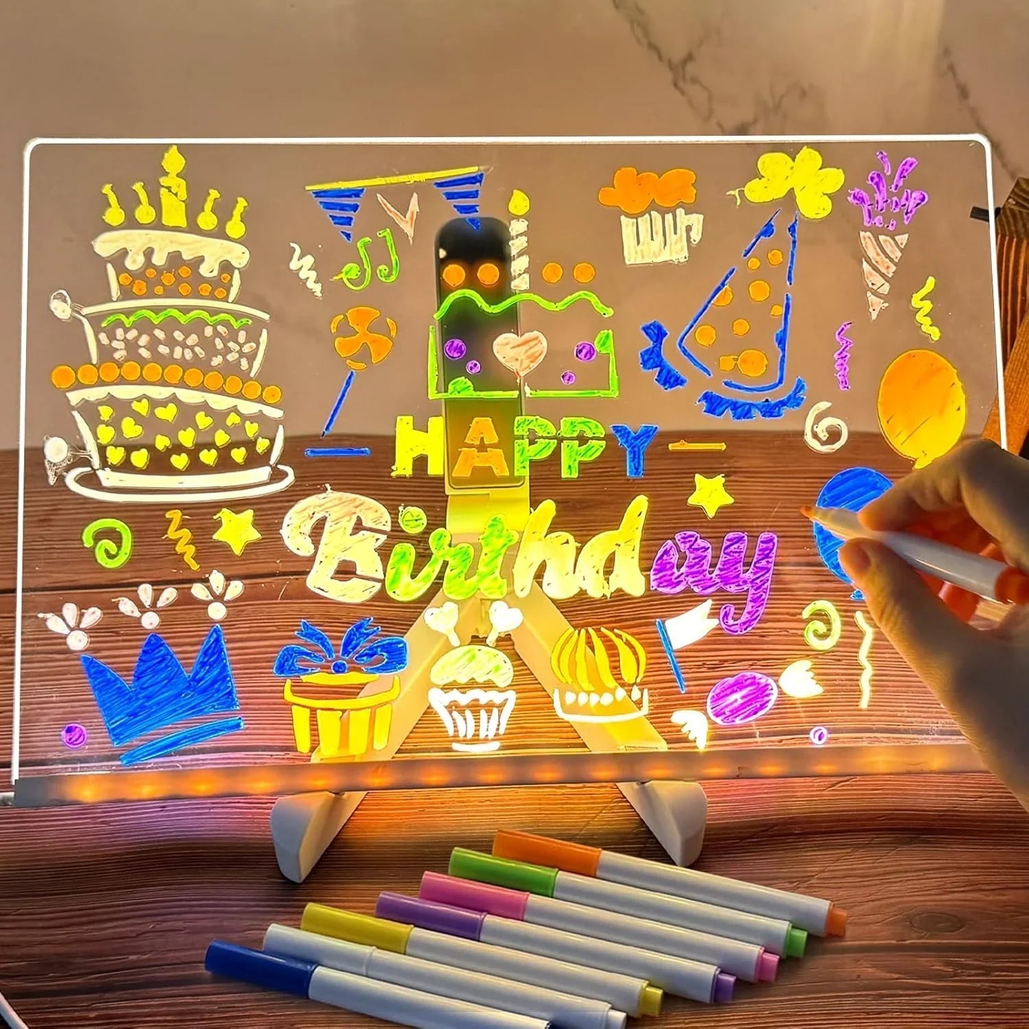 DoodleGlow™ Magic LED Drawing Board - Glowing Drawing Tablet for Kids (Incl. Markers & Stencils)