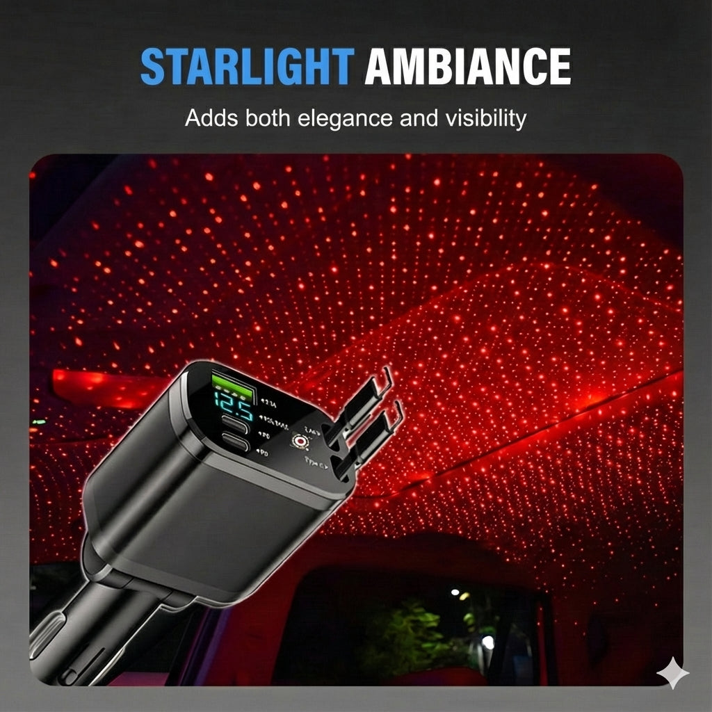 5-in-1 Car Charger for Front & Back Seat - With Extension Cord