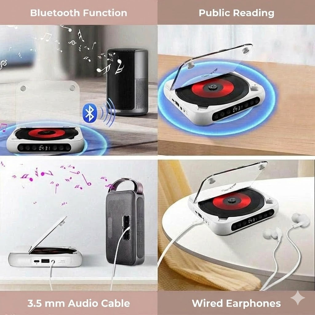 Portable CD Player with Bluetooth – Rechargeable Discman for Car & Travel (Anti-Shock)